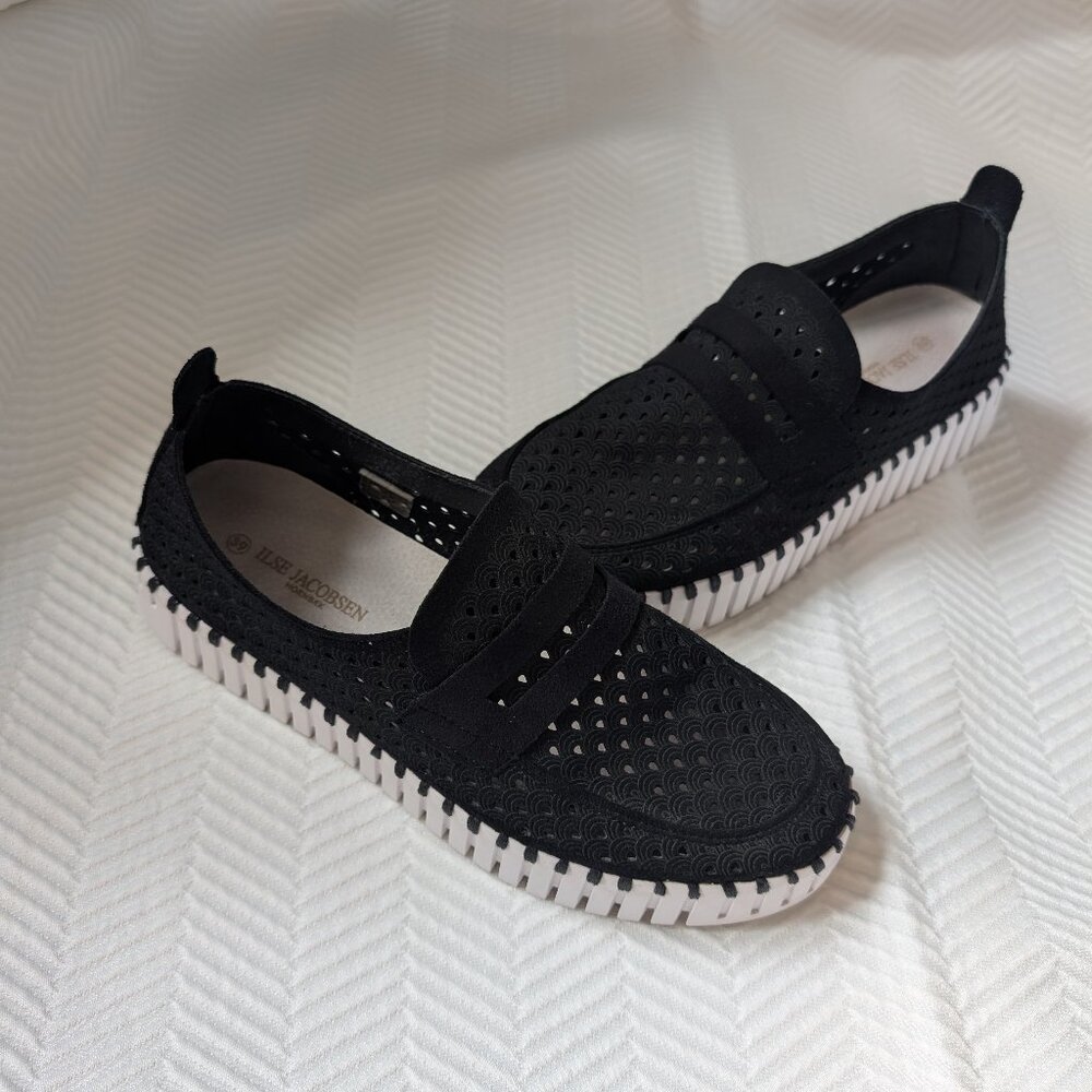 Ilse Jacobson Hornbaek Tulip Slip On Platform Loafer Shoe Black Size 8.5 Coastal